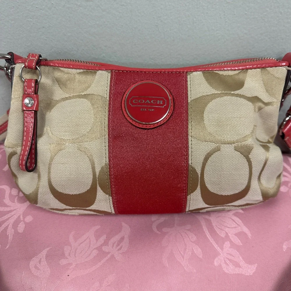 Y2K Coach Signature Stripe Demi Shoulder Bag Canvas F15111 Crossbody Swing Bag